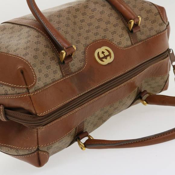 GUCCI Micro GG Canvas Boston Bag PVC Leather Beige Auth fm2107 - Picture 6 of 10